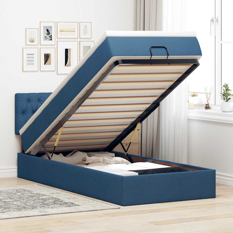 vidaXL Ottomán ágy matraccal kék 90x200 cm szövet