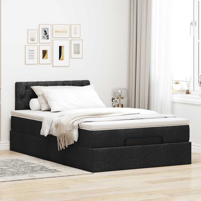 vidaXL Ottomán ágy matraccal fekete 120x190 cm szövet