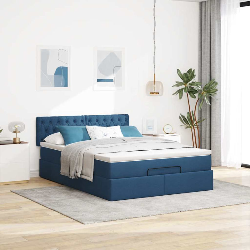 vidaXL Ottomán ágy matraccal kék 140x190 cm szövet