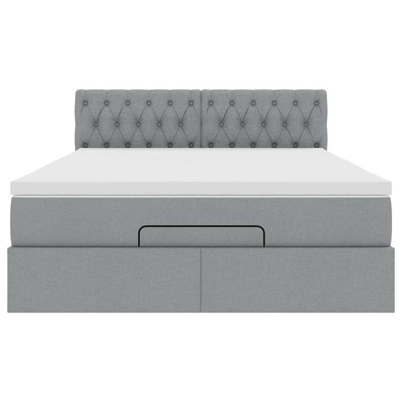 vidaXL Ottomán ágykeret matraccal világosszürke 140x200cm szövet