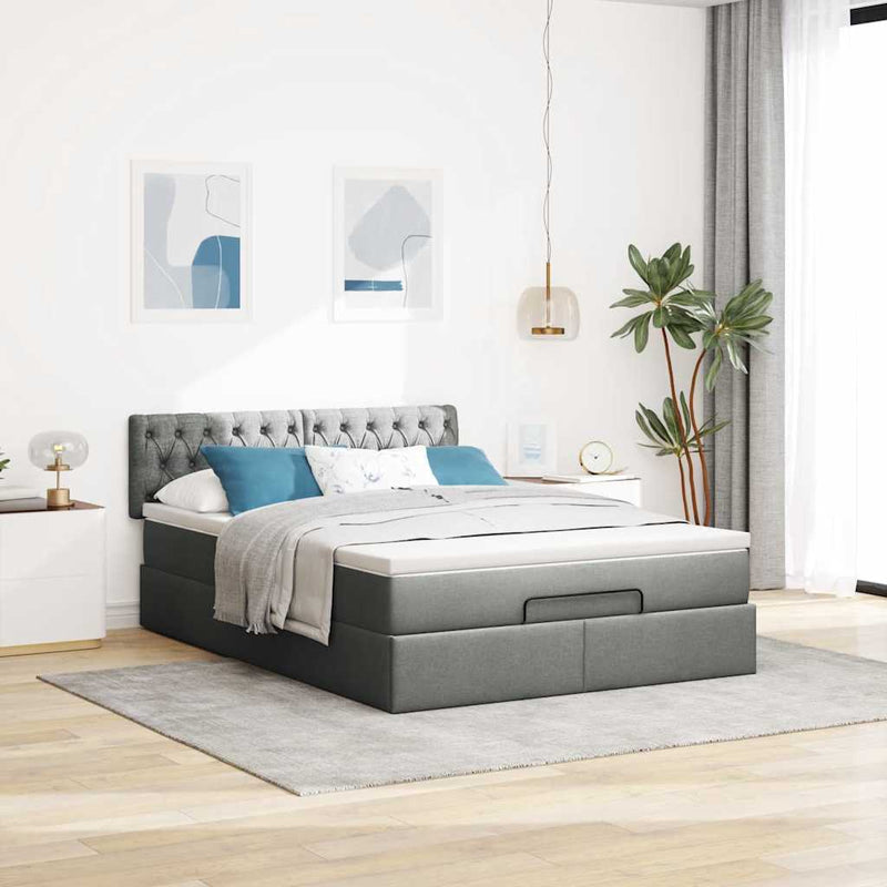 vidaXL Ottomán ágy matraccal sötét szürke 140x200 cm szövet