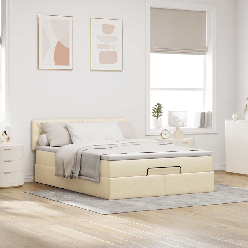 vidaXL Ottomán ágy matraccal krém 140x200 cm szövet