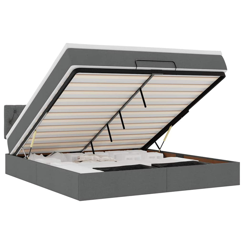 vidaXL Ottomán ágykeret matraccal sötét szürke 160x200 cm szövet