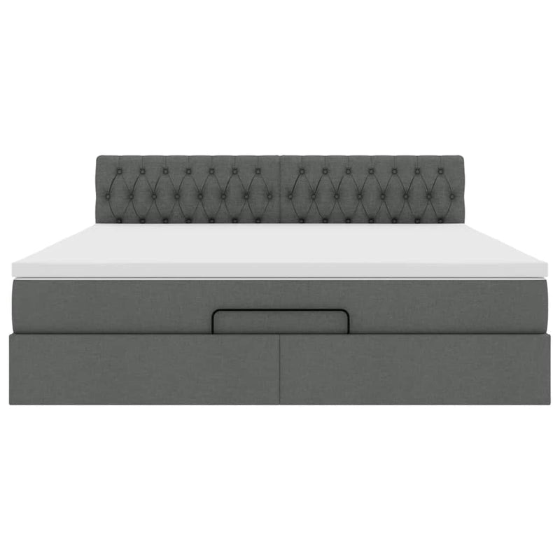 vidaXL Ottomán ágykeret matraccal sötét szürke 160x200 cm szövet
