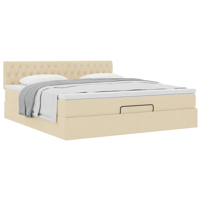 vidaXL Oszmán ágykeret matraccal krém 160x200cm szövet