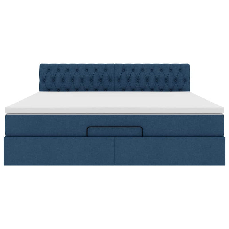 vidaXL Ottomán ágykeret matraccal kék 160x200cm szövet