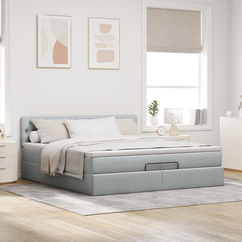 vidaXL Ottomán ágykeret matraccal világosszürke 200x200 cm szövet