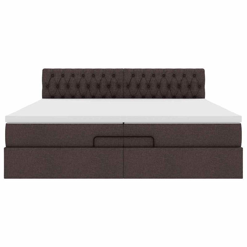vidaXL Ottomán ágykeret matraccal sötétbarna 200x200 cm szövet