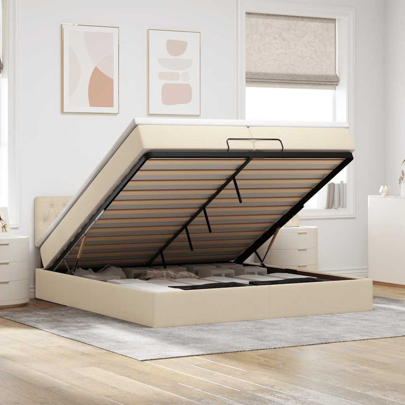 vidaXL Ottomán ágykeret matraccal krém 200x200 cm anyaggal
