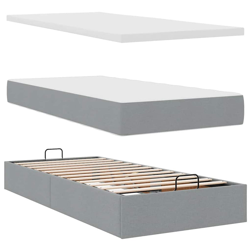 vidaXL Ottomán ágykeret matraccal világosszürke 80x200cm szövet