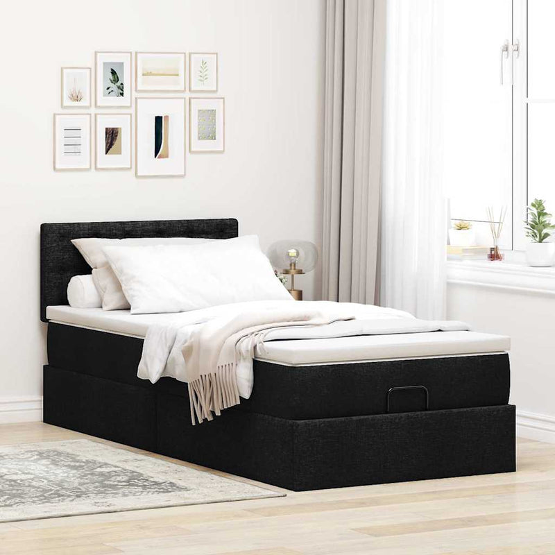 vidaXL Ottomán ágykeret matraccal fekete 80x200cm szövet