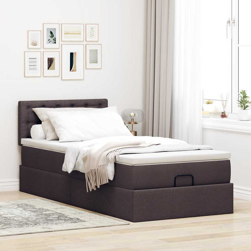 vidaXL Ottomán ágykeret matraccal sötétbarna 80x200cm szövet