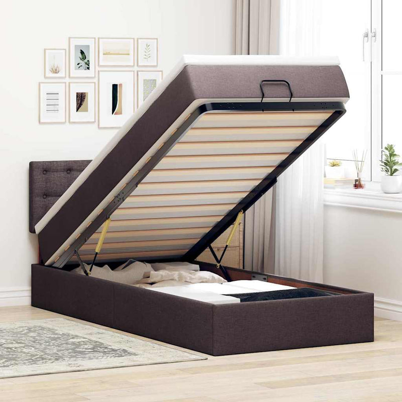 vidaXL Ottomán ágykeret matraccal sötétbarna 80x200cm szövet