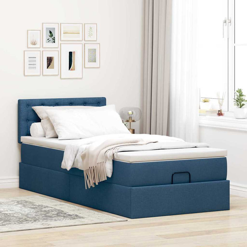 vidaXL Ottomán ágykeret matraccal kék 80x200cm szövet