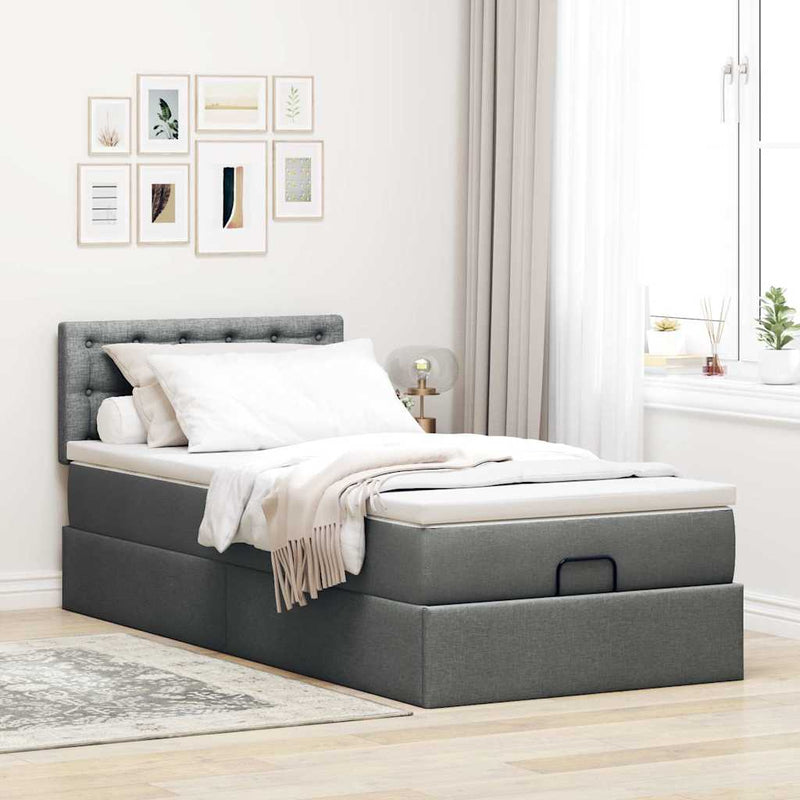 vidaXL Ottomán ágykeret matraccal sötét szürke 90x190cm szövet