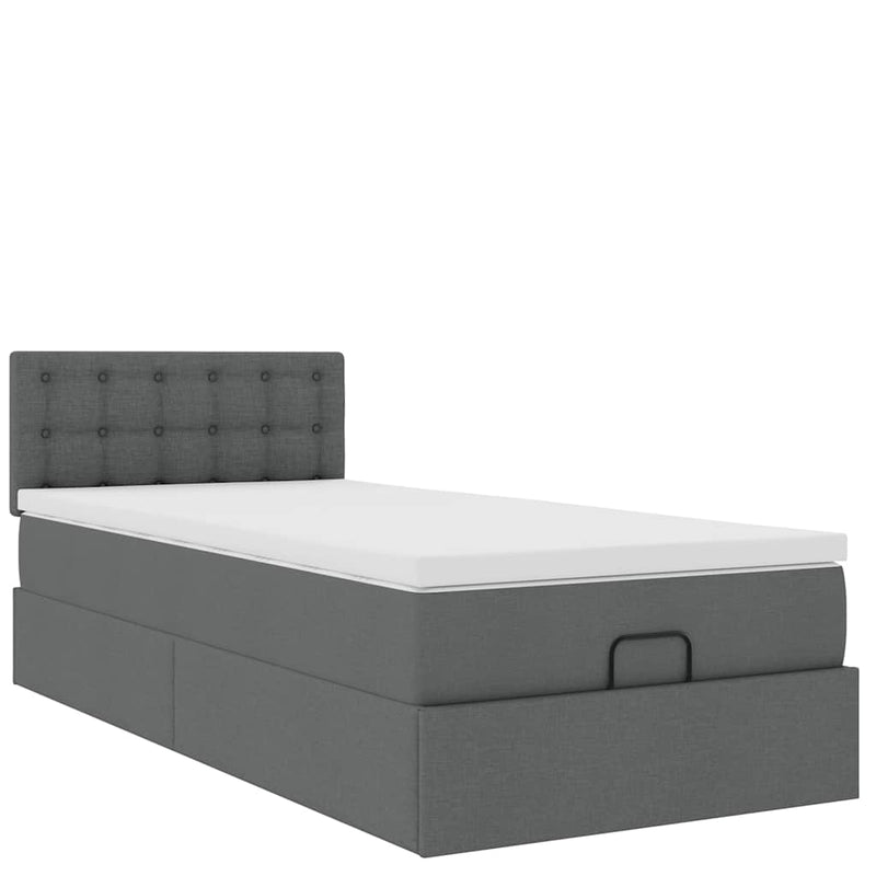 vidaXL Ottomán ágykeret matraccal sötét szürke 90x190cm szövet