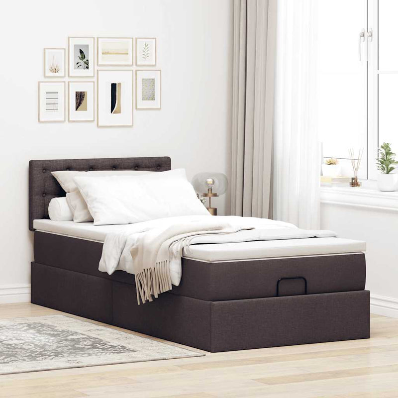 vidaXL Ottomán ágykeret matraccal sötétbarna 90x190cm szövet