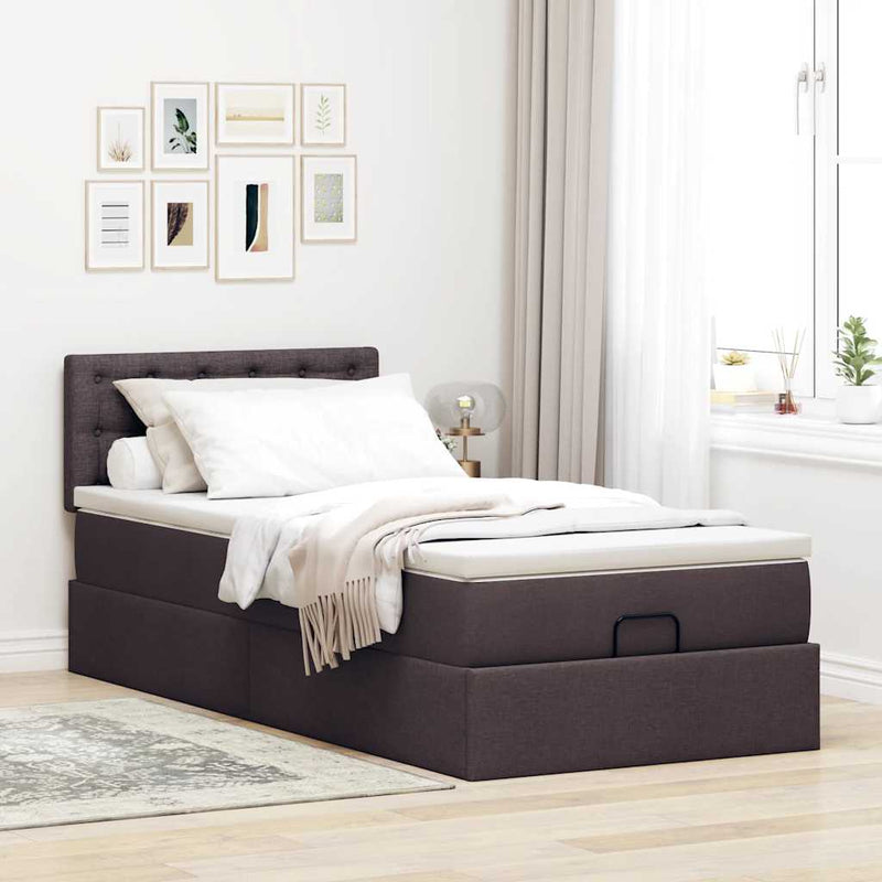 vidaXL Ottomán ágy matraccal sötétbarna 90x200 cm szövet