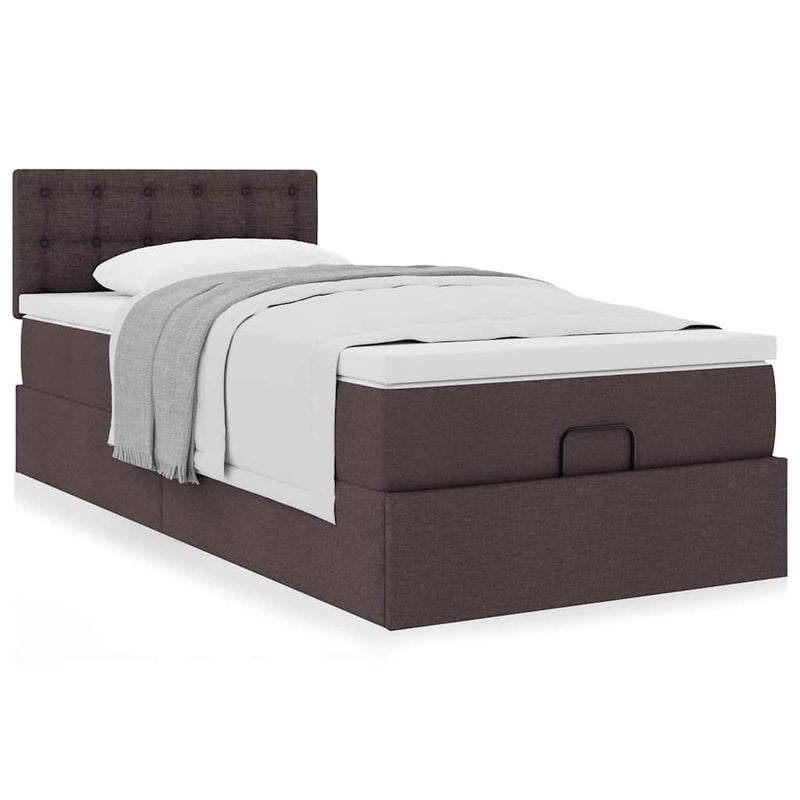 vidaXL Ottomán ágy matraccal sötétbarna 90x200 cm szövet
