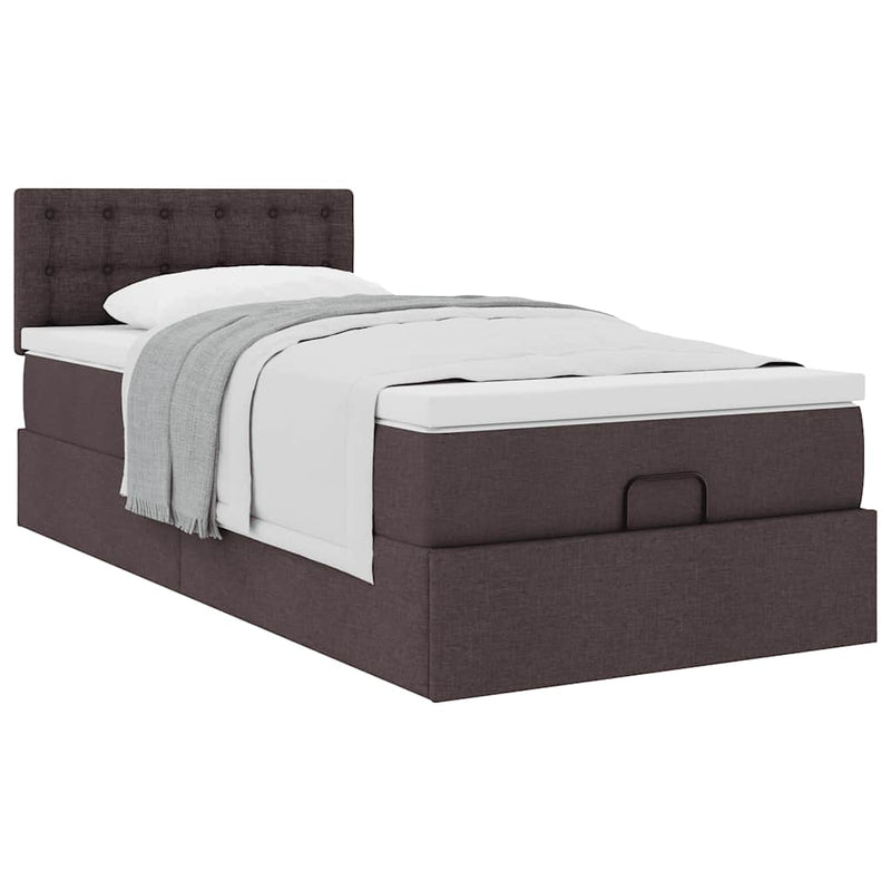 vidaXL Ottomán ágy matraccal sötétbarna 90x200 cm szövet