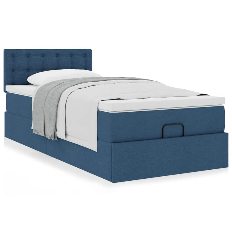 vidaXL Ottomán ágy matraccal kék 90x200 cm szövet