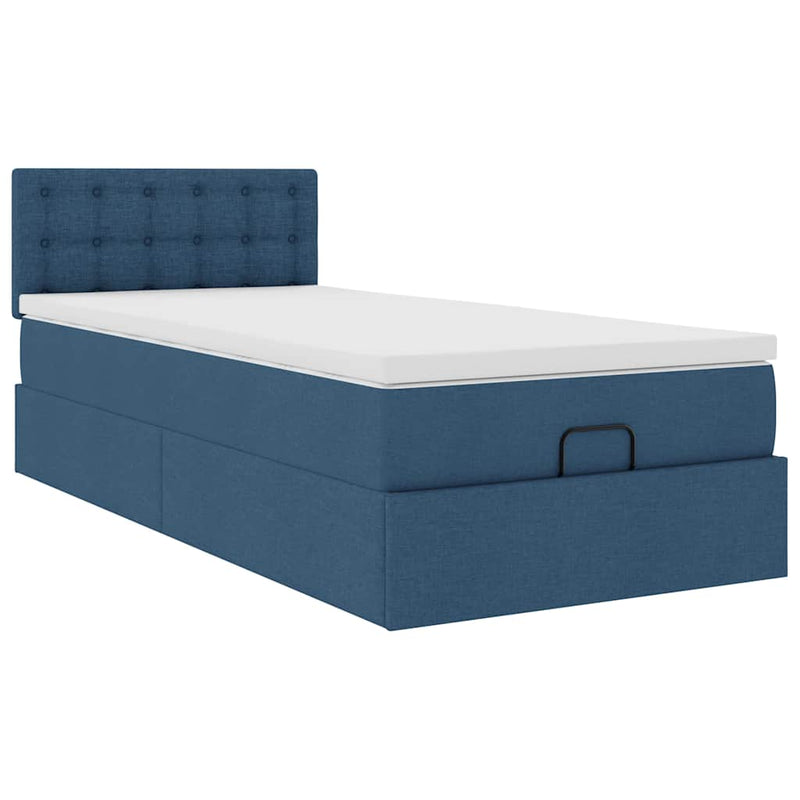 vidaXL Ottomán ágy matraccal kék 90x200 cm szövet