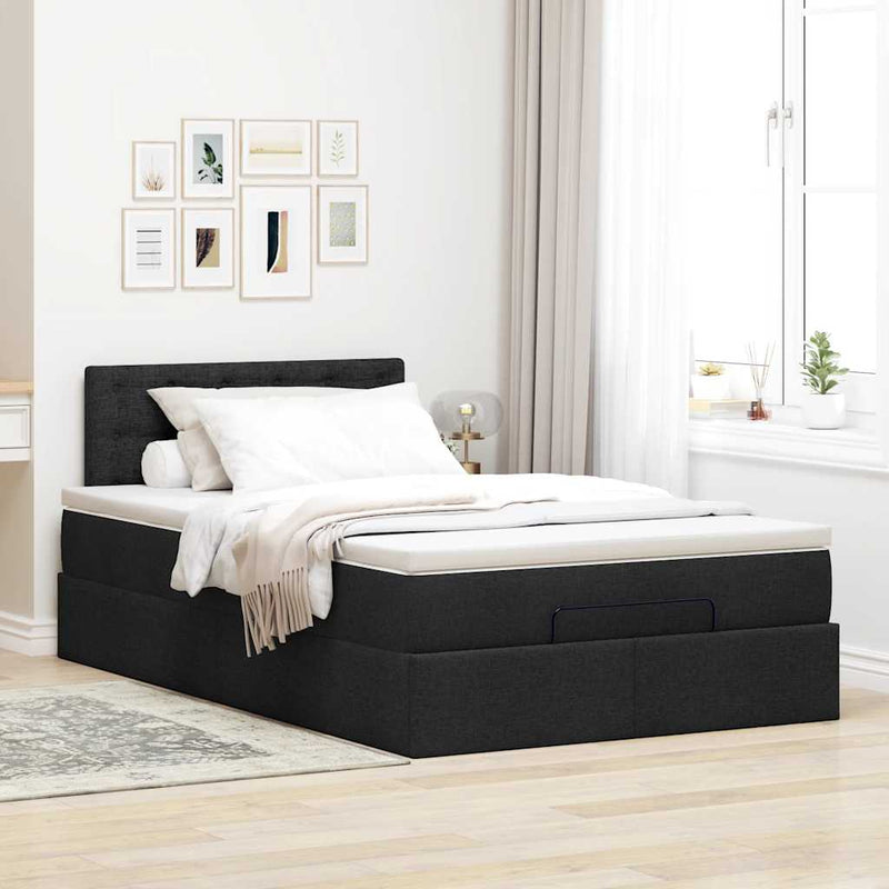 vidaXL Ottomán ágy matraccal fekete 120x190 cm szövet