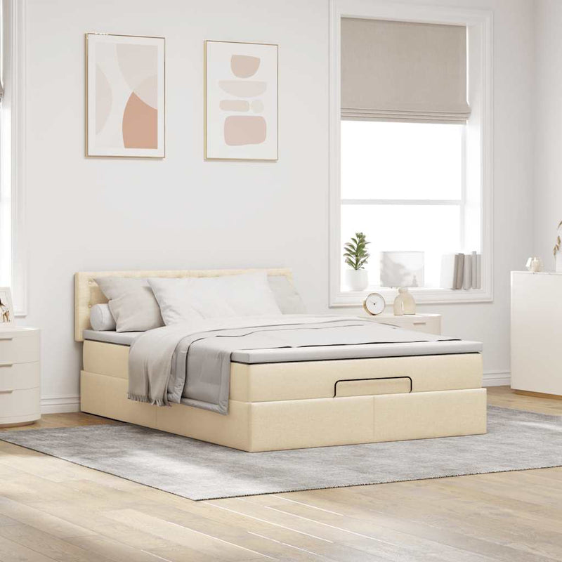 vidaXL Ottomán ágy matraccal krém 140x190 cm szövet