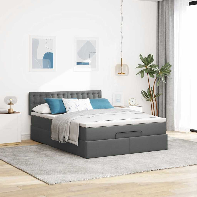 vidaXL Ottomán ágy matraccal sötét szürke 140x200 cm szövet