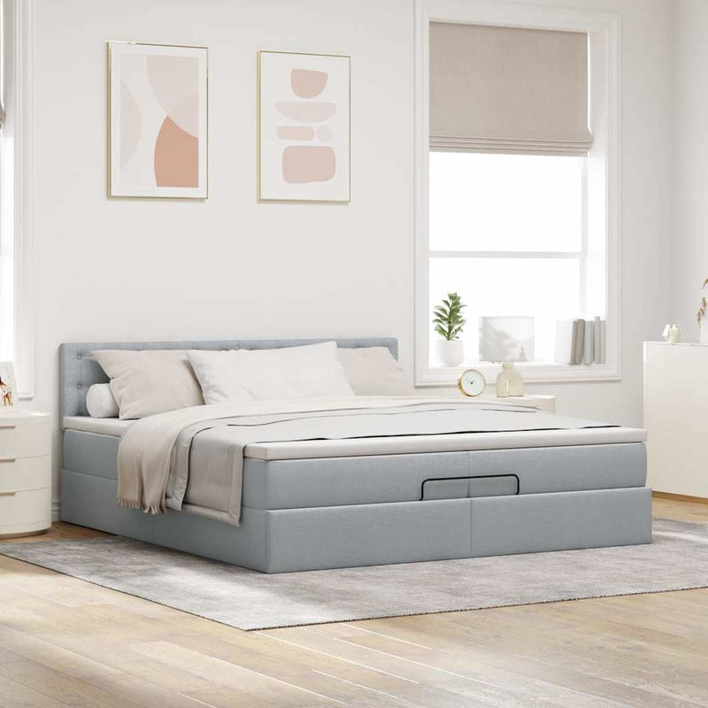 vidaXL Ottomán ágykeret matraccal világosszürke 200x200 cm szövet