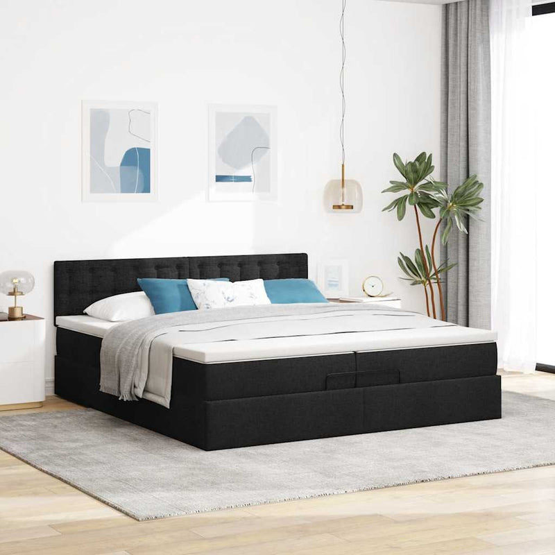 vidaXL Ottomán ágykeret matraccal fekete 200x200 cm anyaggal