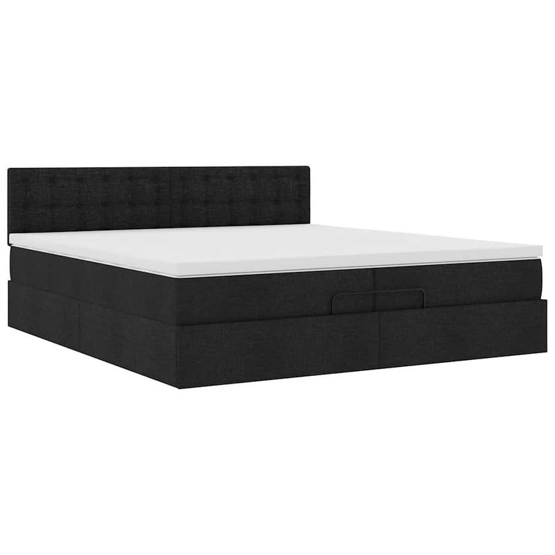 vidaXL Ottomán ágykeret matraccal fekete 200x200 cm anyaggal