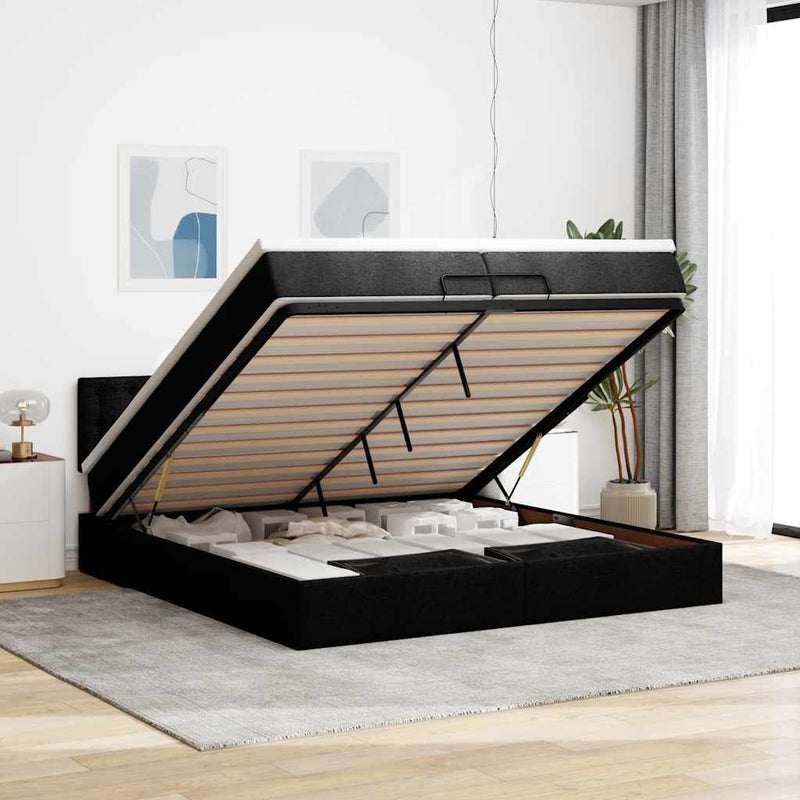 vidaXL Ottomán ágykeret matraccal fekete 200x200 cm anyaggal
