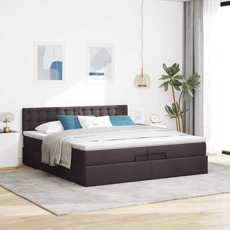 vidaXL Ottomán ágykeret matraccal sötétbarna 200x200 cm szövet