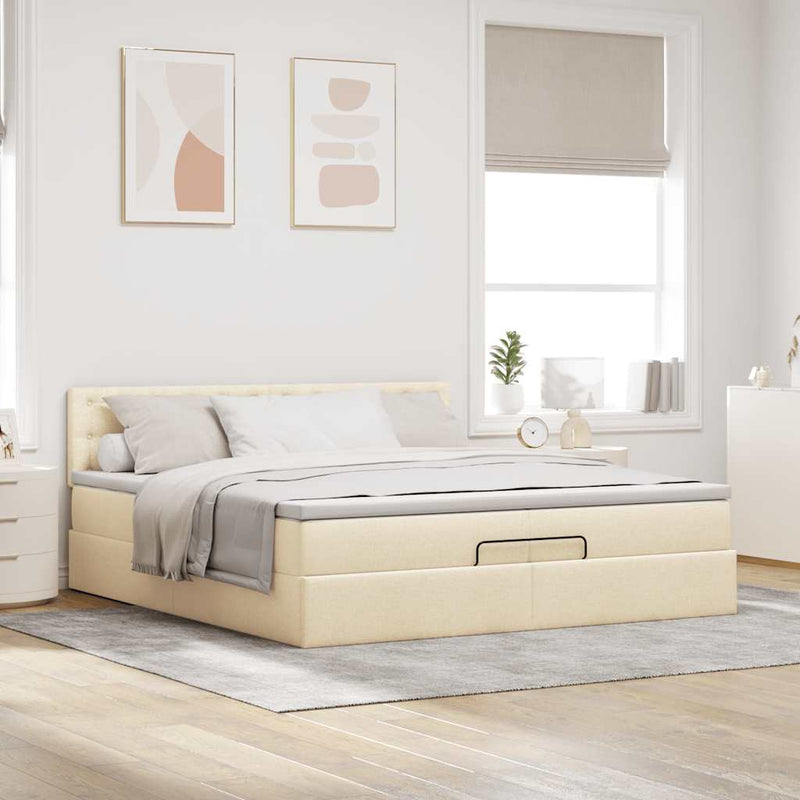 vidaXL Ottomán ágykeret matraccal krém 200x200 cm anyaggal