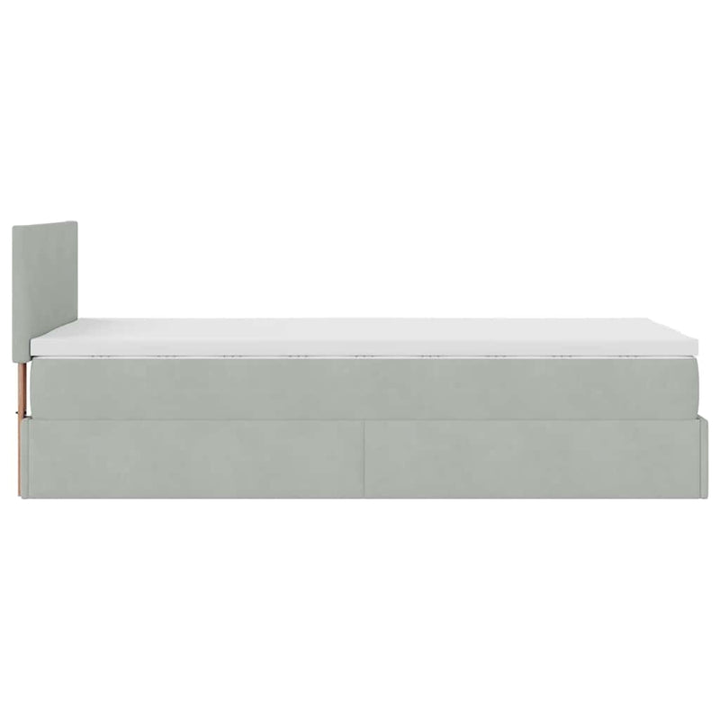 vidaXL Ottomán ágykeret matraccal világosszürke 80x200cm bársony