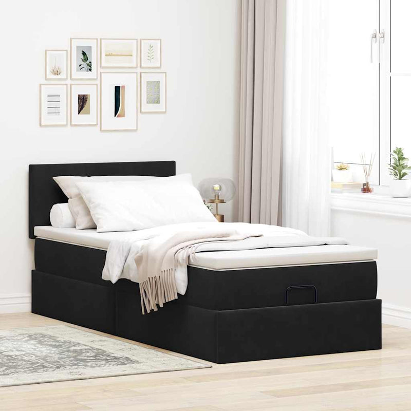 vidaXL Ottomán ágykeret matraccal fekete 80x200cm bársony