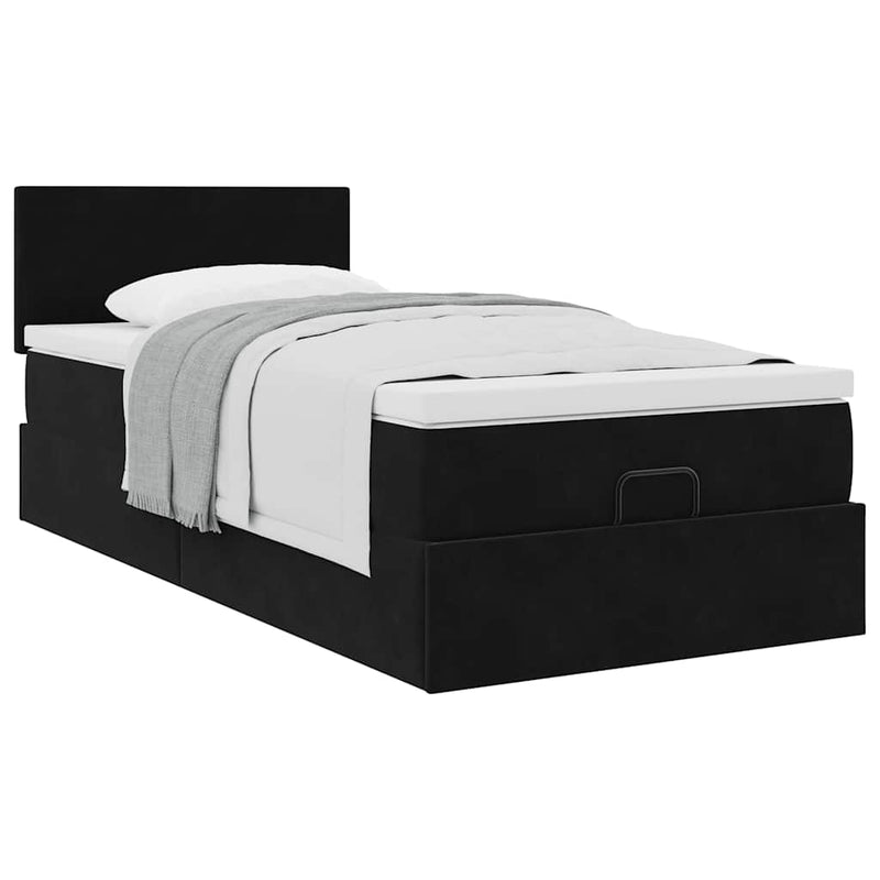 vidaXL Ottomán ágykeret matraccal fekete 80x200cm bársony
