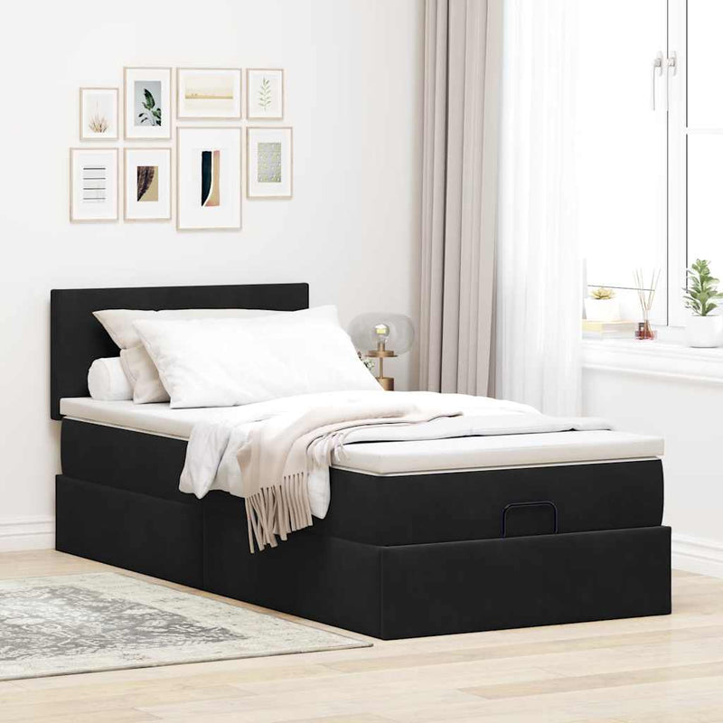 vidaXL Ottomán ágykeret matraccal fekete 90x190cm bársony