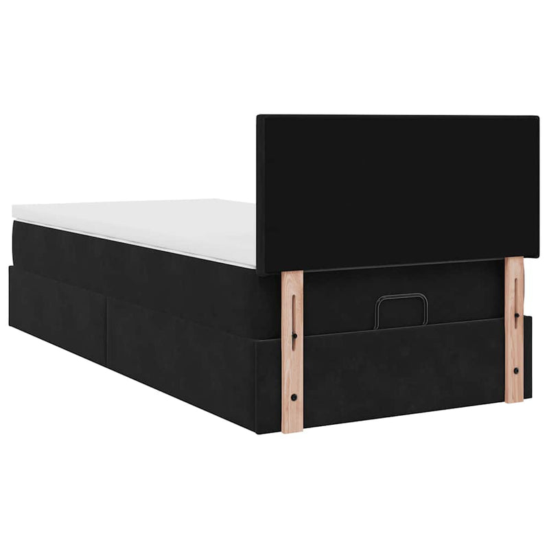 vidaXL Ottomán ágykeret matraccal Fekete 100x200cm bársony
