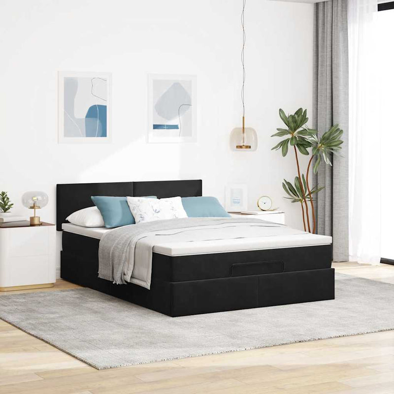 vidaXL Ottomán ágykeret matraccal fekete 140x200cm bársony