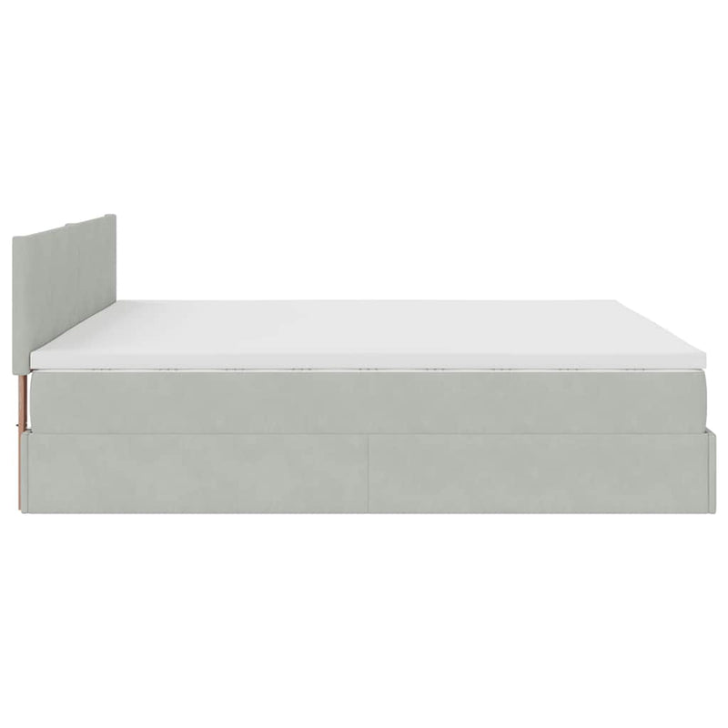 vidaXL Ottomán ágykeret matraccal világosszürke 200x200 cm bársony