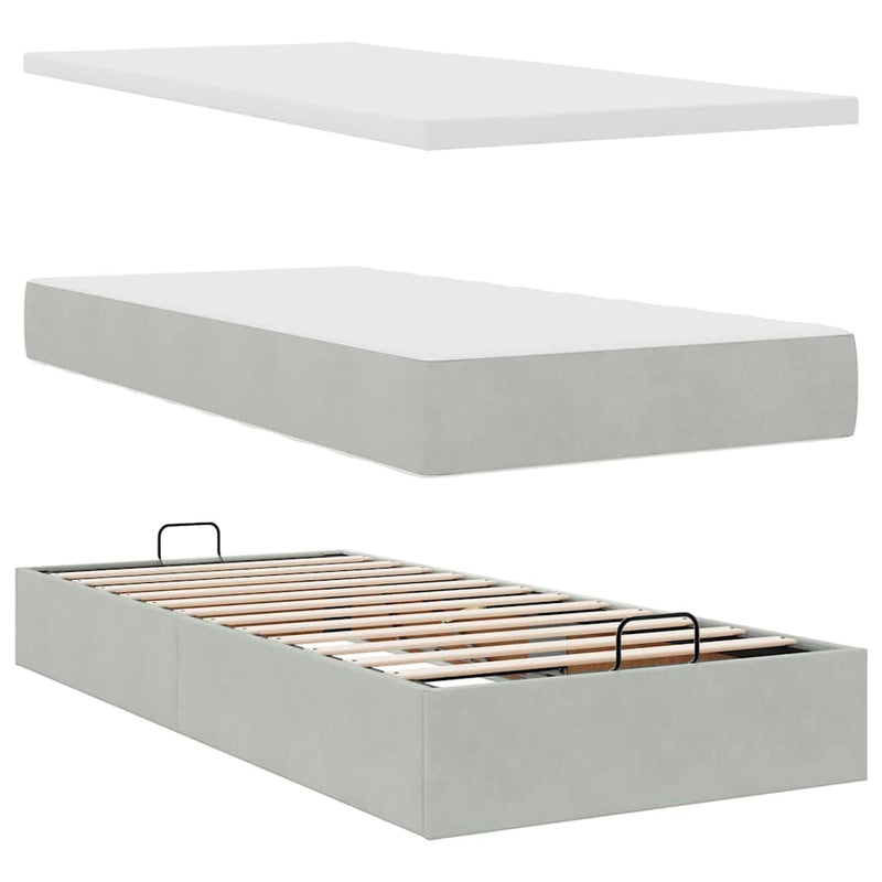 vidaXL Ottomán ágykeret matraccal világosszürke 80x200cm bársony