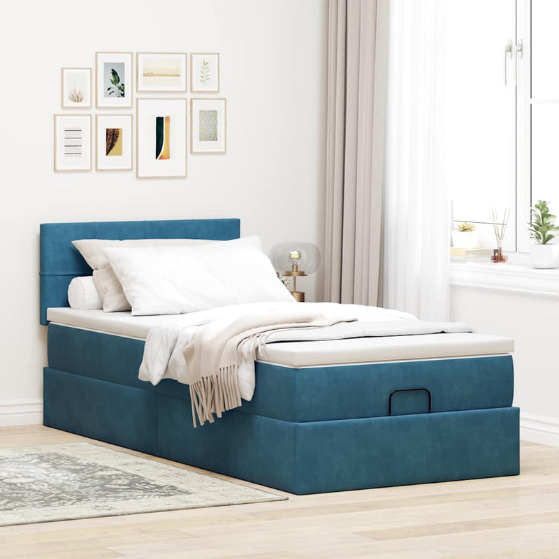 vidaXL Ottomán ágykeret matraccal sötétkék 80x200cm bársony