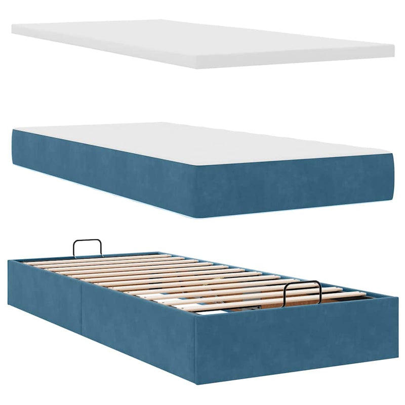 vidaXL Ottomán ágykeret matraccal sötétkék 80x200cm bársony