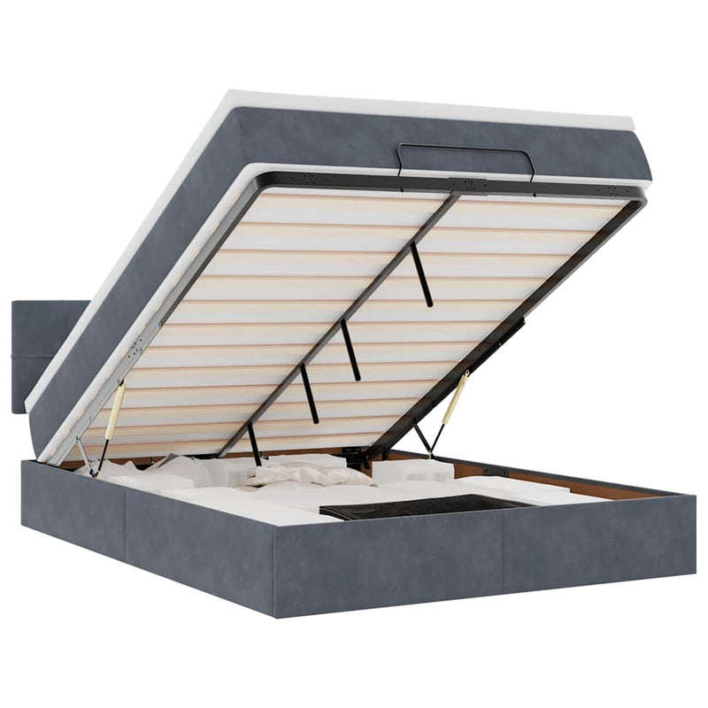 vidaXL Ottomán ágykeret matraccal sötét szürke 140x190cm bársony