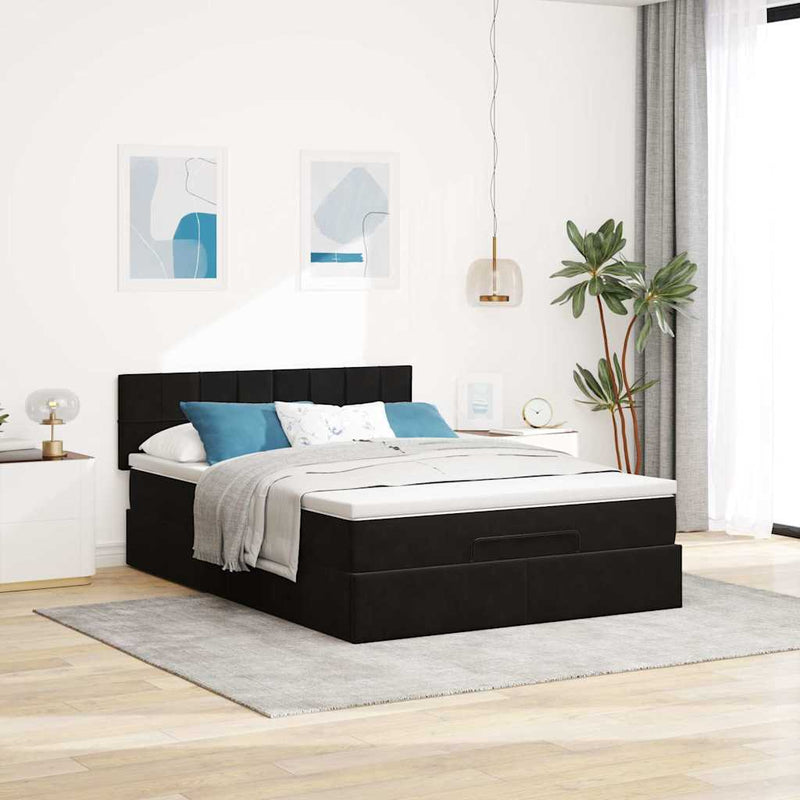 vidaXL Ottomán ágykeret matraccal fekete 140x200cm bársony