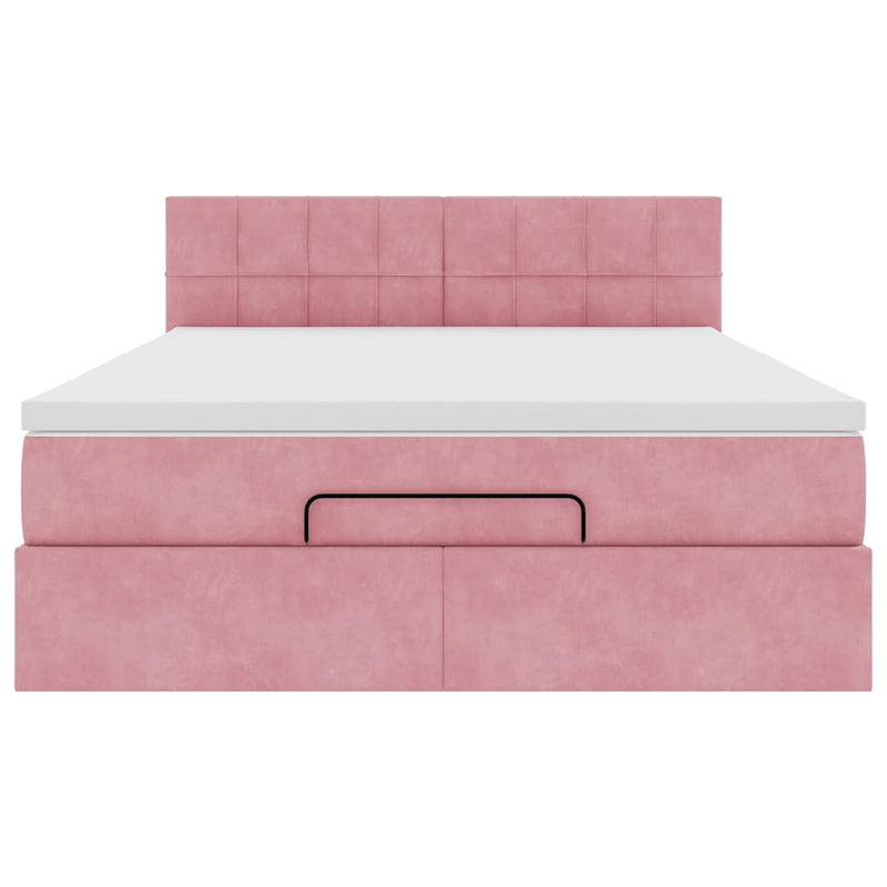 vidaXL Ottomán ágykeret matraccal rózsaszín 140x200cm bársony