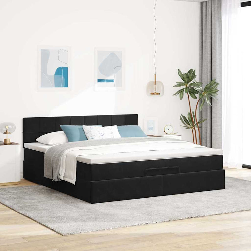 vidaXL Ottomán ágykeret matraccal fekete 180x200cm bársony