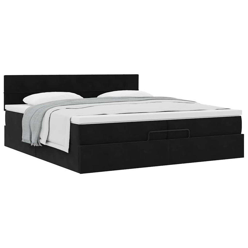 vidaXL Ottomán ágykeret matraccal fekete 200x200 cm bársony